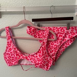 Pink/red cheetah bikini set